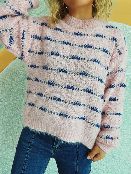 Gestreifter Pullover mit Rundhalsausschnitt und langen Ärmeln