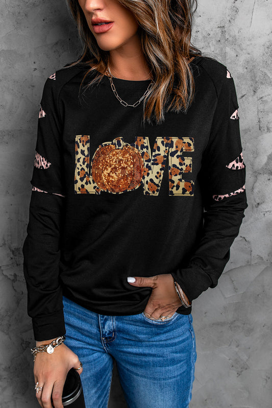 Langarm-Sweatshirt mit Pailletten und Leopardenmuster