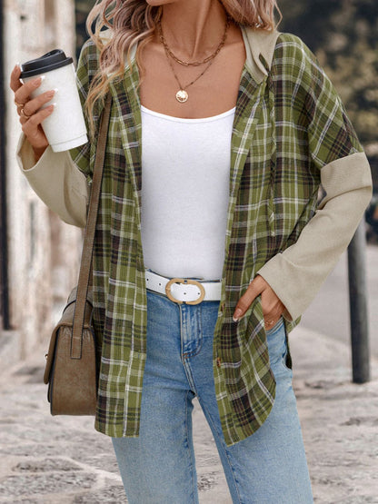 Perfee – Langärmliges, kariertes Kapuzenhemd mit Kordelzug