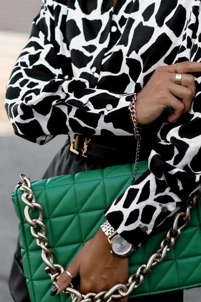 Bedrucktes Hemd mit überschnittenen Schultern und Laternenärmeln