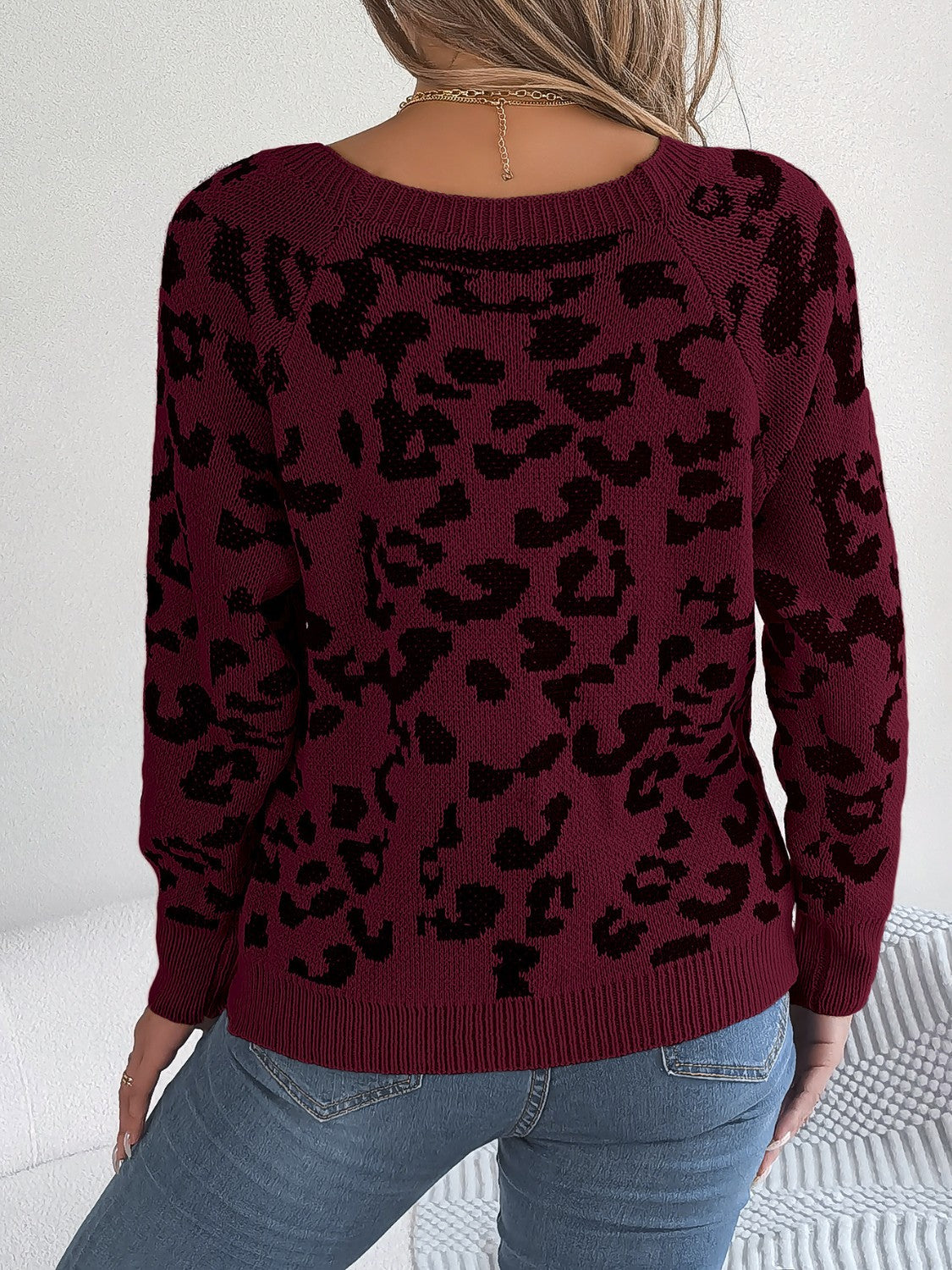 Pullover mit Leopardenmuster und quadratischem Ausschnitt