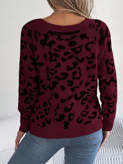 Pullover mit Leopardenmuster und quadratischem Ausschnitt