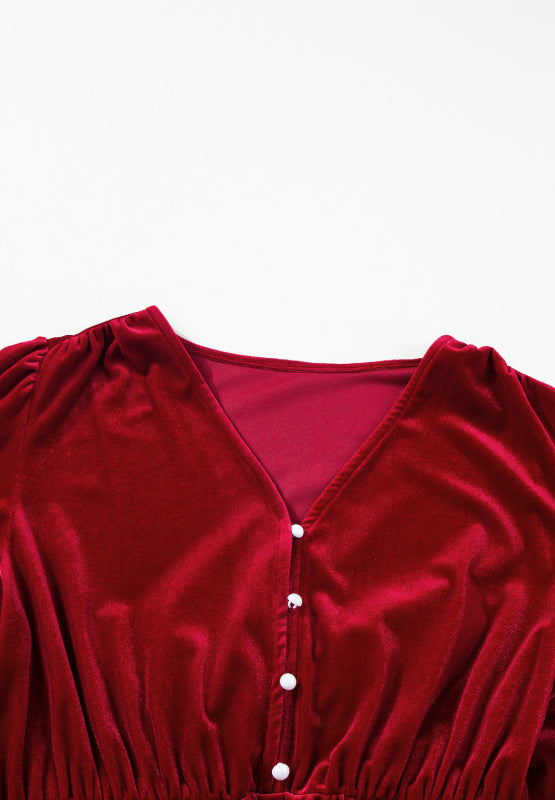 Kleid mit Rüschensaum, Schlitz, V-Ausschnitt und langen Ärmeln