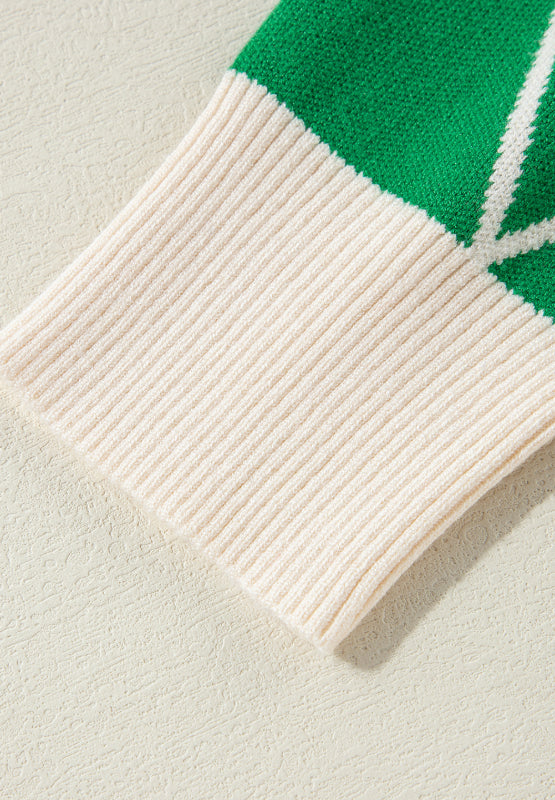 Pullover mit Stehkragen und Rautenmuster und Kontrastbesatz