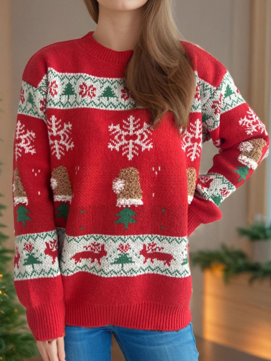 Weihnachtselement Rundhals Langarmpullover