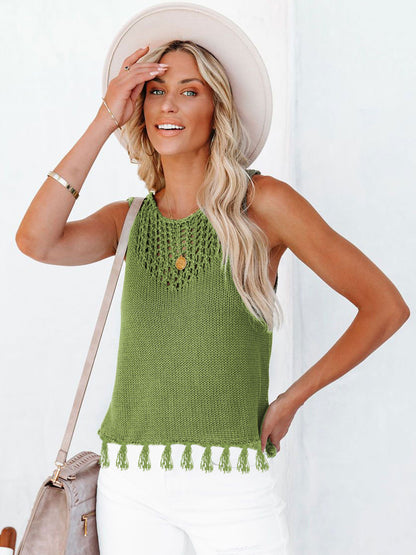 Tanktop mit Rundhalsausschnitt und Cut-Out-Quaste