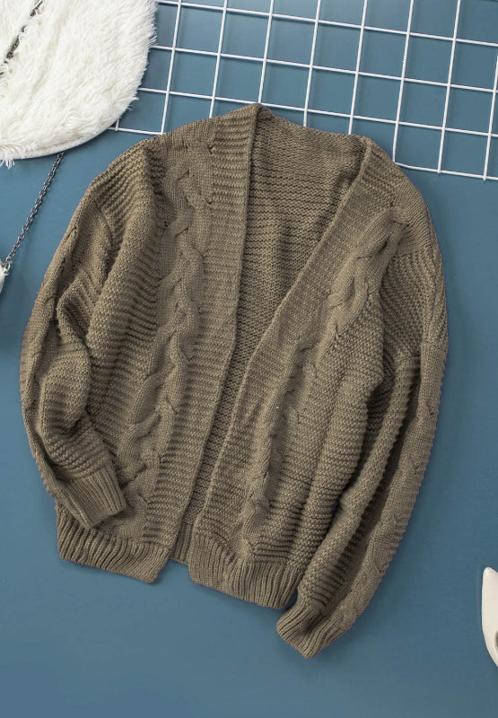 Strickjacke mit offener Vorderseite und Zopfmuster