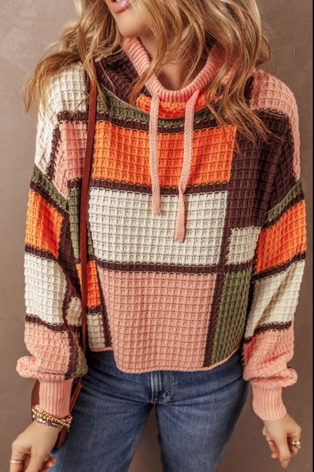 Pullover mit Stehkragen und Farbblockdesign im Kordelzugdesign