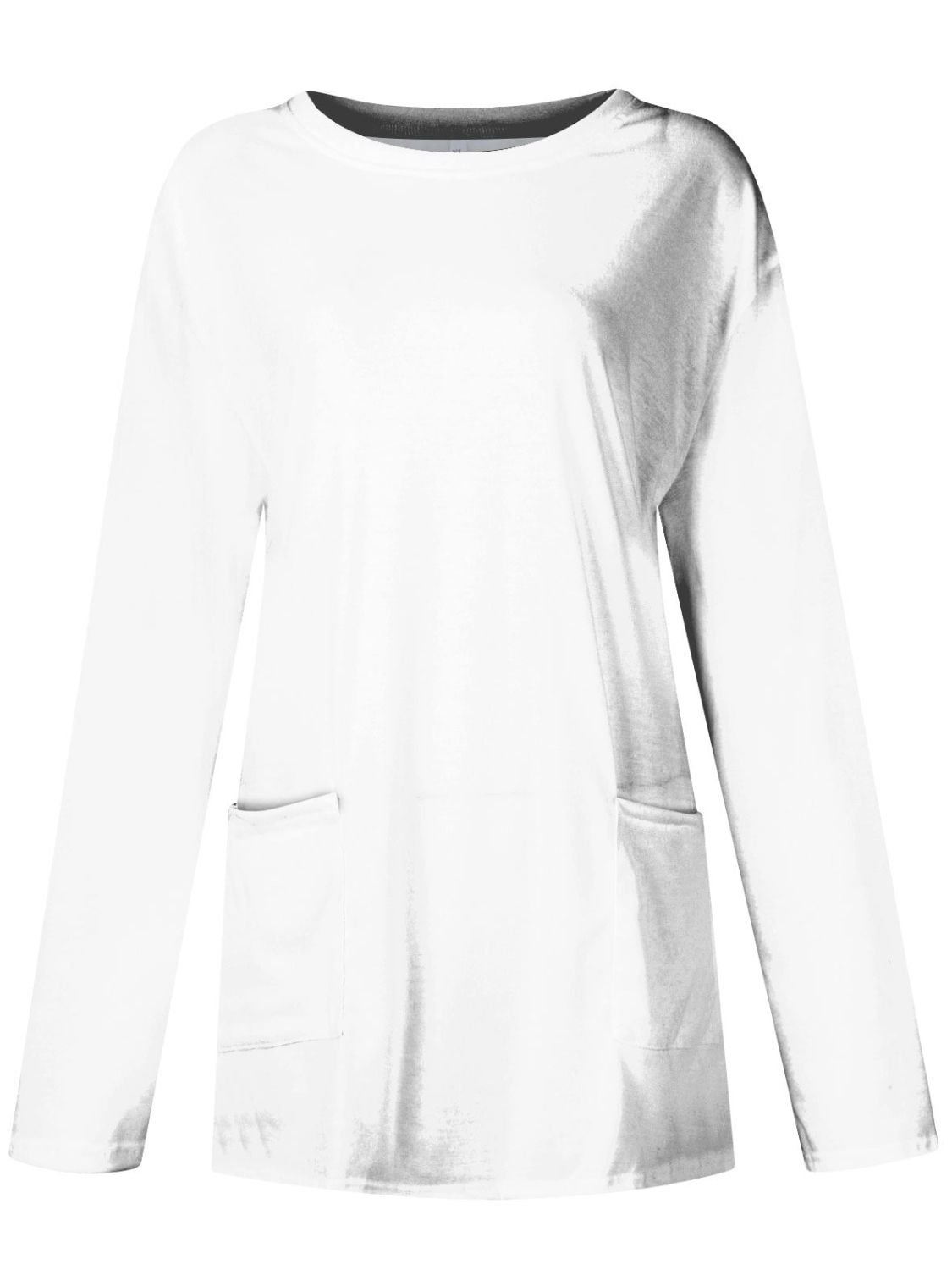 Langarm-T-Shirt mit Rundhalsausschnitt und Taschen in voller Größe