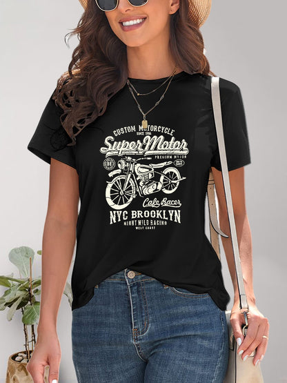 T-Shirt mit Rundhalsausschnitt und Motorrad-Grafik