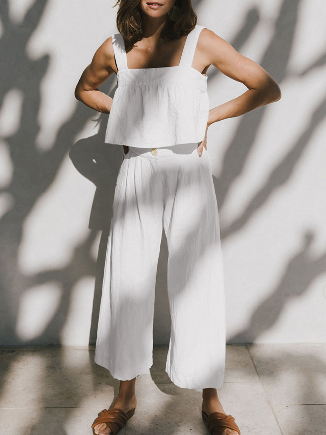 Set aus Oberteil und Hose mit eckigem Ausschnitt und breiten Trägern