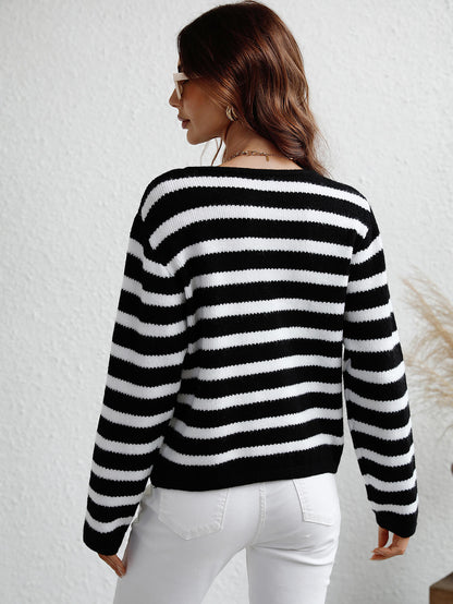 Gewebter Cardigan mit Streifen und Knopfleiste vorne
