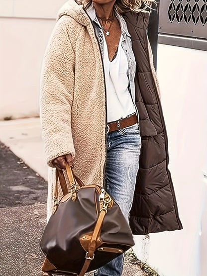 Sherpa-Kapuzenmantel mit Reißverschluss in Übergröße