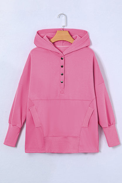 Hoodie mit überschnittenen Schultern und Viertel-Druckknopf