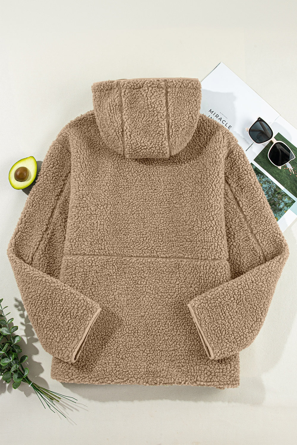 Fleecejacke mit Reißverschluss und Kapuze und Kordelzug