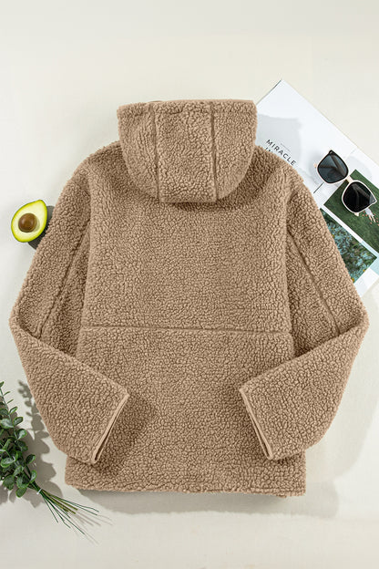 Fleecejacke mit Reißverschluss und Kapuze und Kordelzug