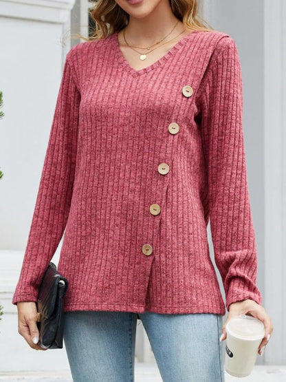 Langärmliges T-Shirt mit V-Ausschnitt