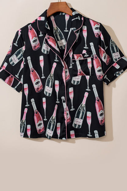 Set aus kurzärmligem Oberteil und Shorts mit Champagner-Print