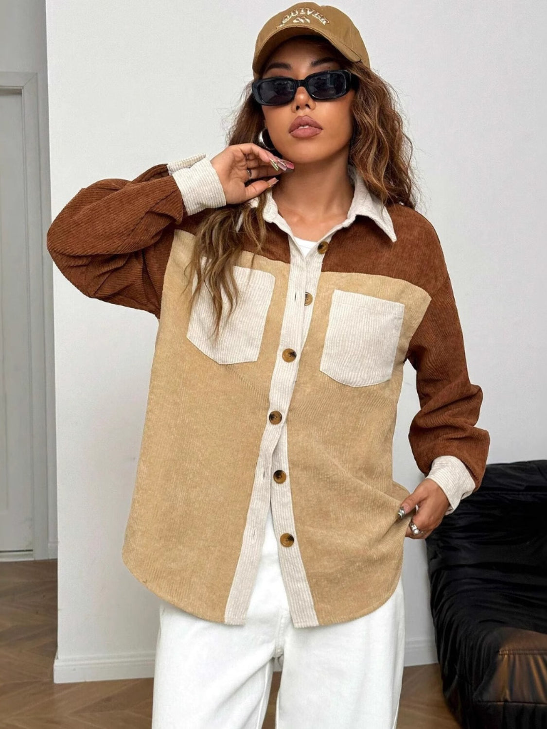 Langarmhemd mit Farbblock-Kragen