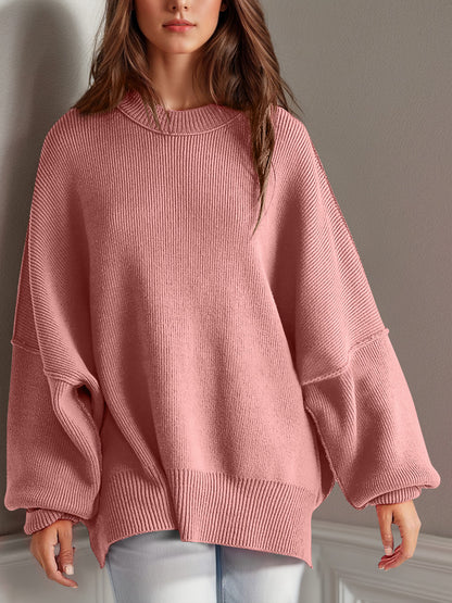 Double Take – Langärmliger Pullover mit seitlichem Schlitz und Rundhalsausschnitt
