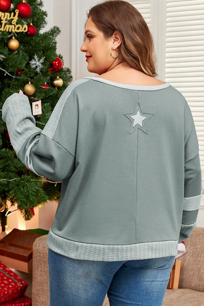 Plus Size Star Langarm-Top mit Rundhalsausschnitt