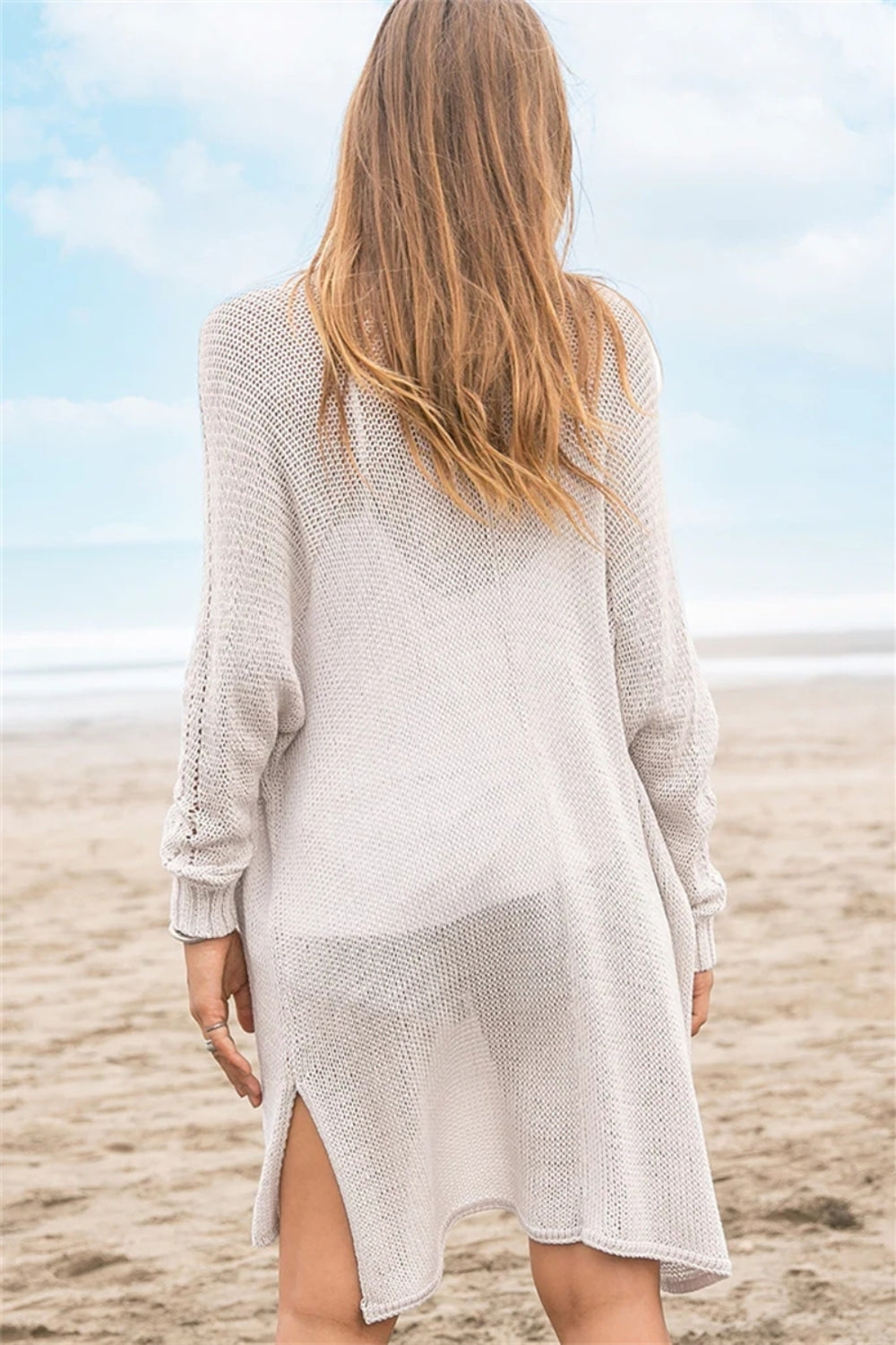 Durchbrochener, seitlicher Schlitz, offene Vorderseite, langärmliger Cardigan