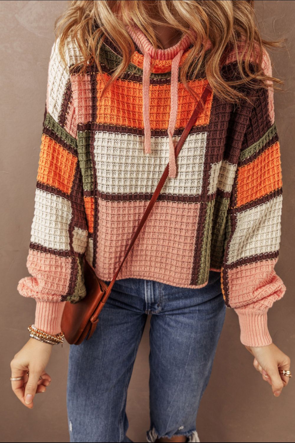 Pullover mit Stehkragen und Farbblockdesign im Kordelzugdesign