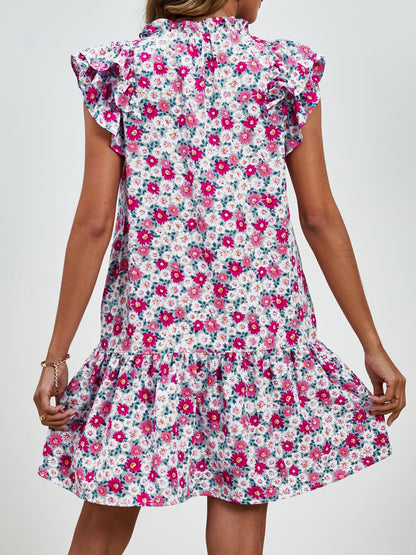 Minikleid mit Blumenmuster und Flügelärmeln