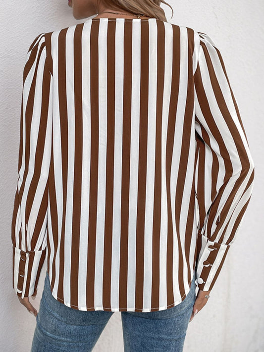 Perfee – Gestreifte Bluse mit Rundhalsausschnitt und langen Ärmeln