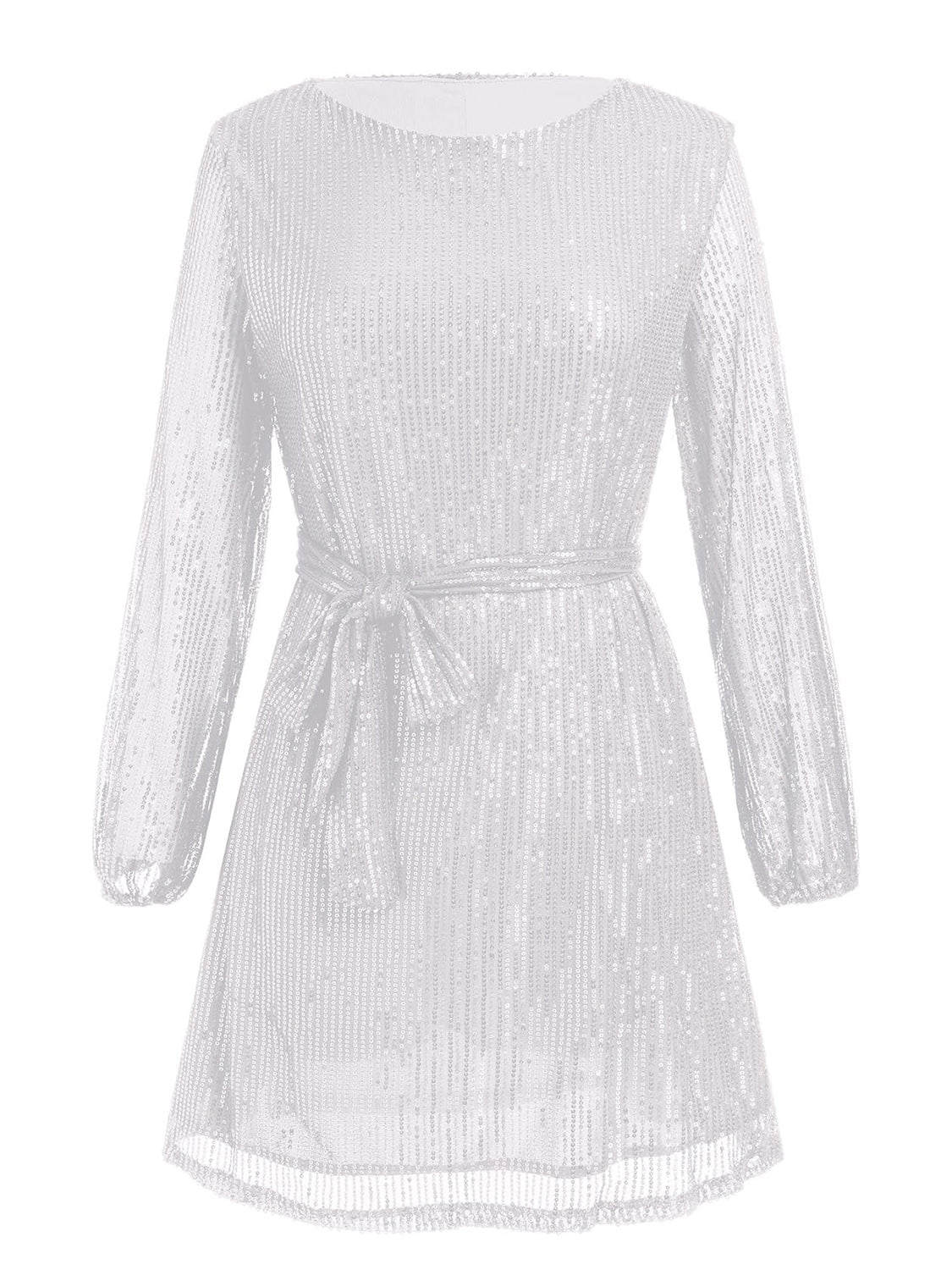 Langärmliges Minikleid mit Pailletten und Bindegürtel