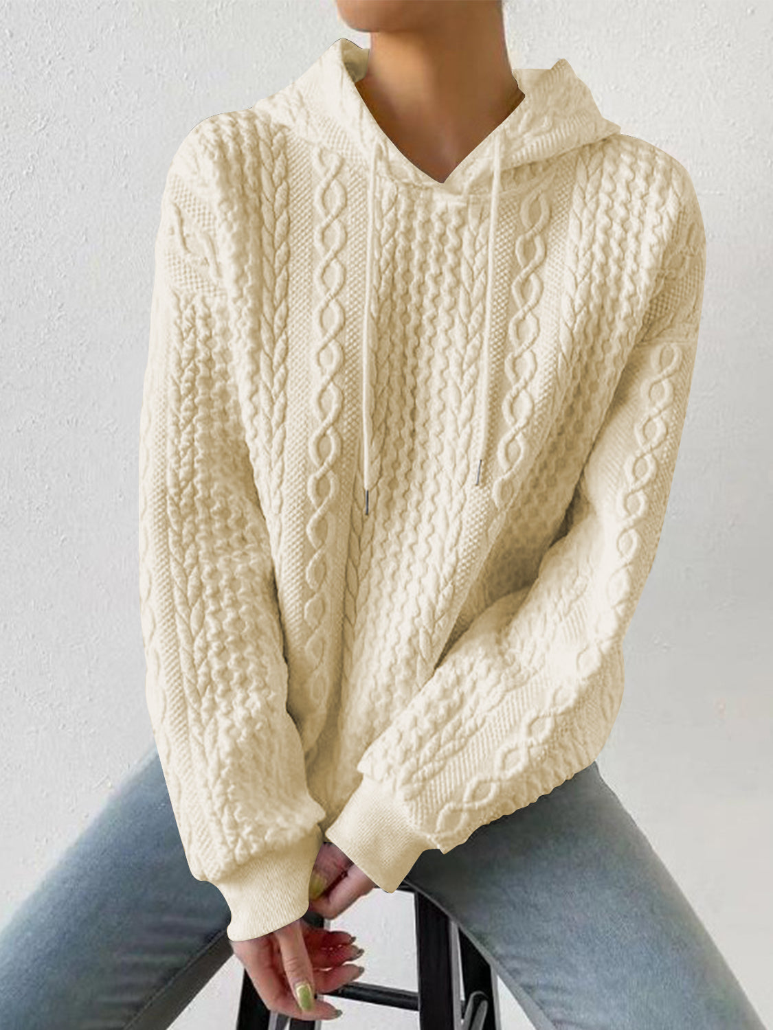 Kapuzenpullover mit überschnittener Schulter und Kordelzug