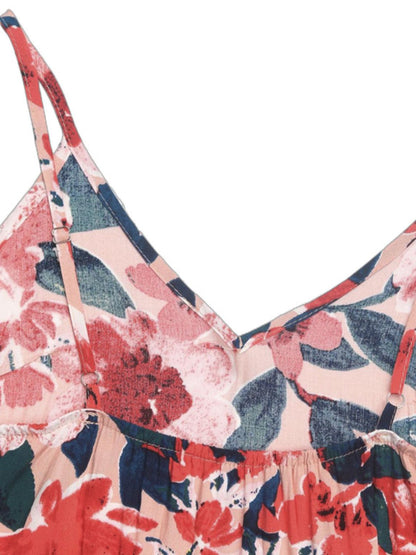 Rückenfreies, ärmelloses Midikleid mit Rüschen und Print