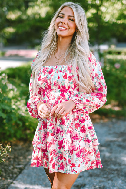 Floral Square Neck Layered Dress