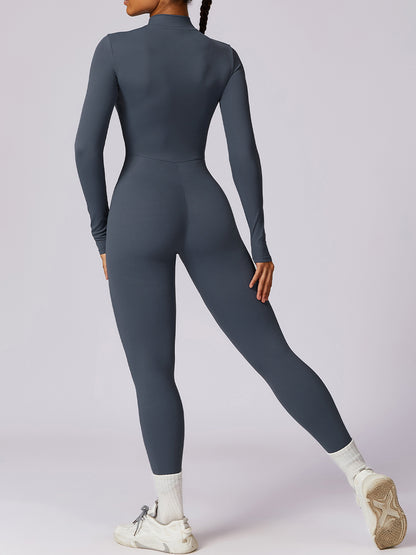 Jumpsuit mit Stehkragen und langen Ärmeln und Reißverschluss