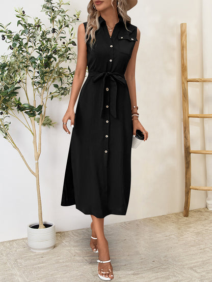 Ärmelloses Midikleid mit Knopfleiste