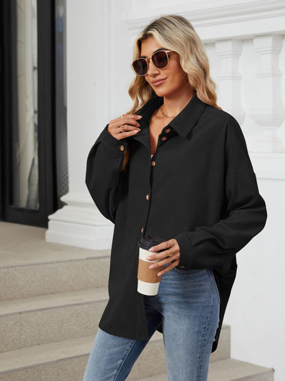 Langarmhemd mit Kragen und überschnittenen Schultern