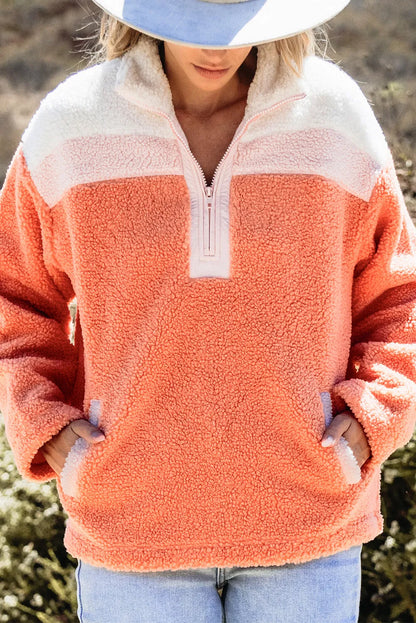 Sweatshirt mit kontrastierendem, halblangem Reißverschluss und langen Ärmeln