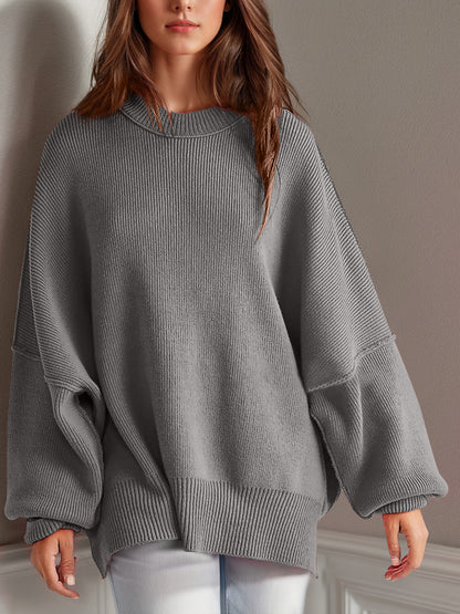 Double Take – Langärmliger Pullover mit seitlichem Schlitz und Rundhalsausschnitt