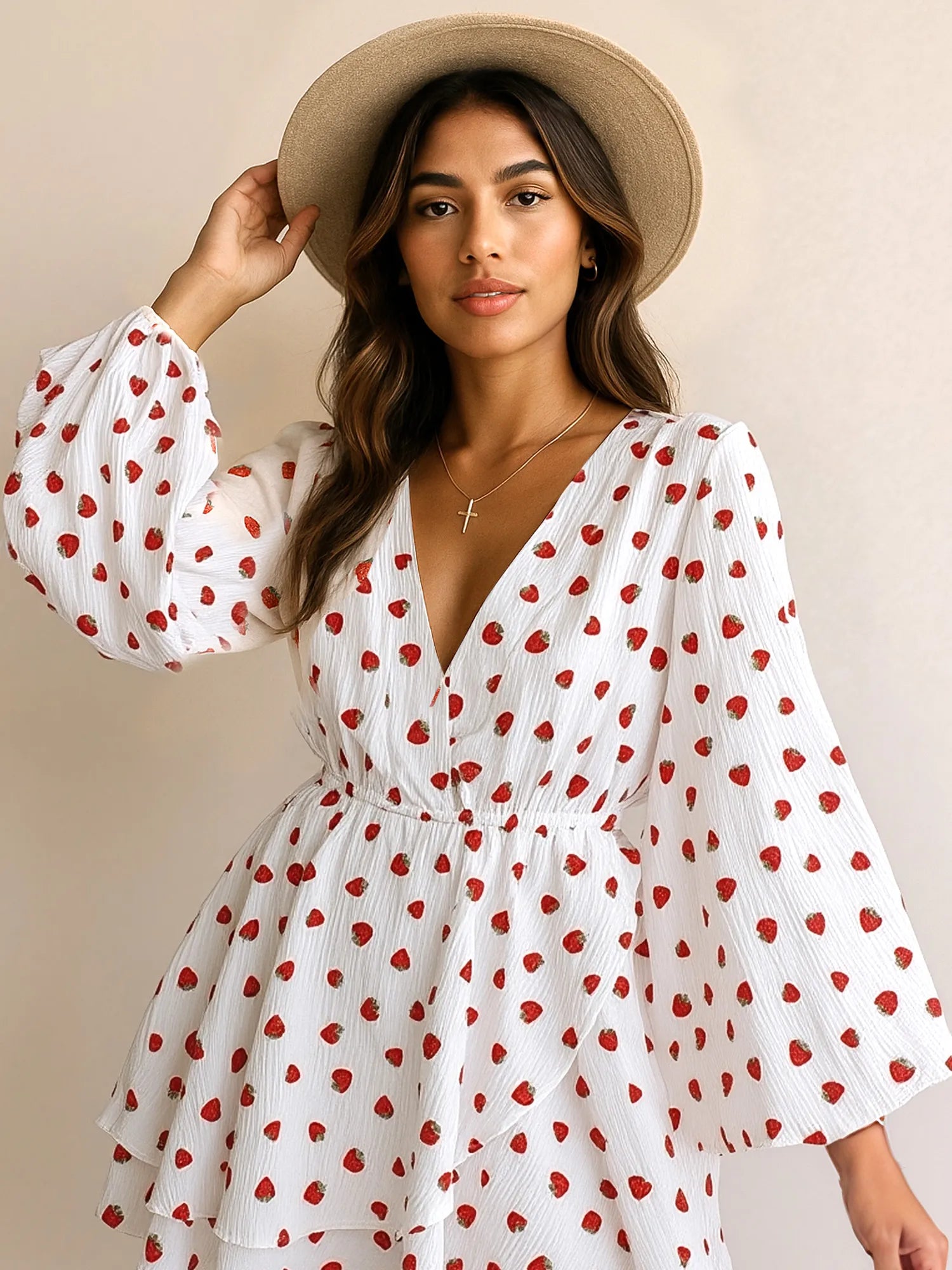 strawberry dress long sleeve Strawberry Print Long Sleeve Mini Dress – Collections for Her