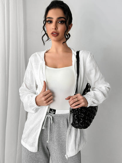 Strukturierte Kapuzenjacke mit Reißverschluss