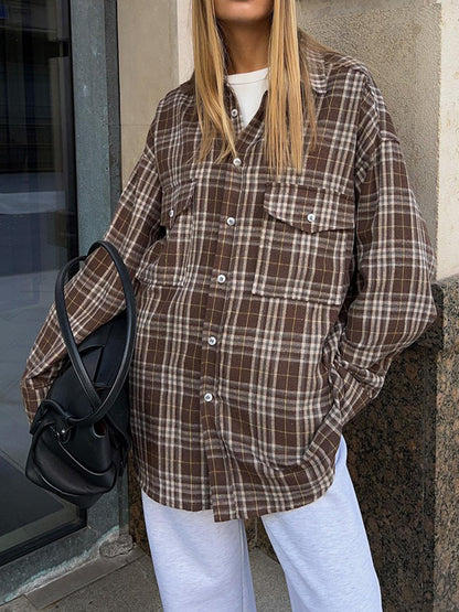 Karierte Hemdjacke mit Knopfleiste und Taschen
