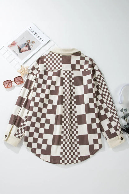 Karierte Jacke mit langen Ärmeln und Taschen zum Knöpfen