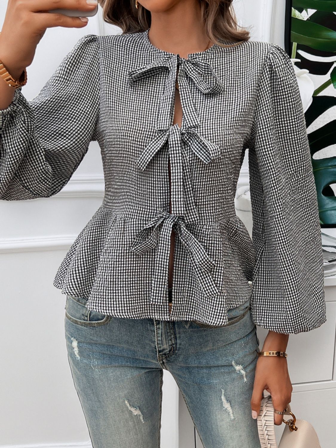 Bluse mit Rundhalsausschnitt und langen Ärmeln