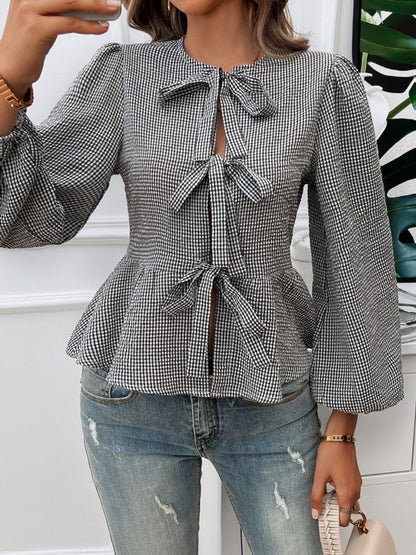 Bluse mit Rundhalsausschnitt und langen Ärmeln