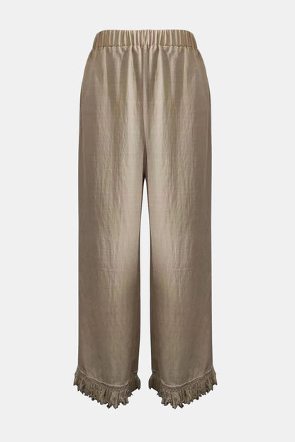 Lange Hose mit weitem Bein und Fransensaum