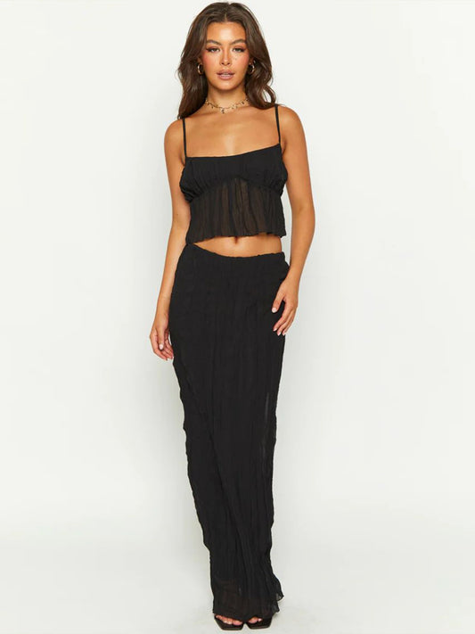 Set aus ärmellosem Oberteil mit eckigem Ausschnitt und gerüschtem Rock