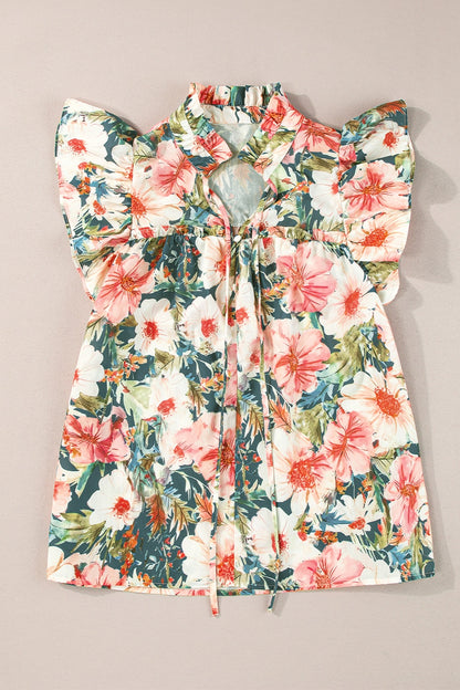 Bluse mit Flügelärmeln, Rüschen und Print