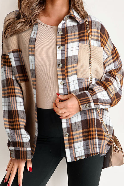 Karierte, langärmlige Hemdjacke mit Knopfleiste