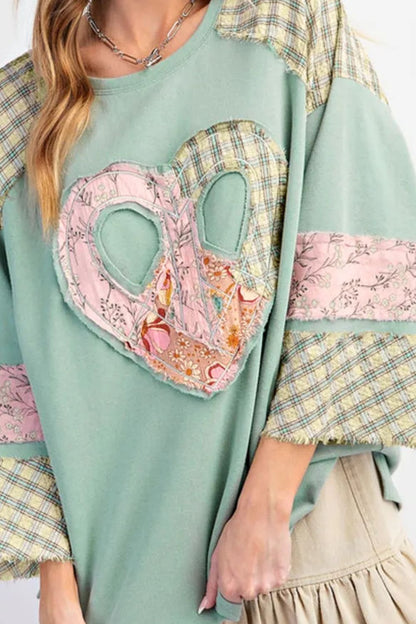 Langarmbluse mit Rundhalsausschnitt und Herzmuster