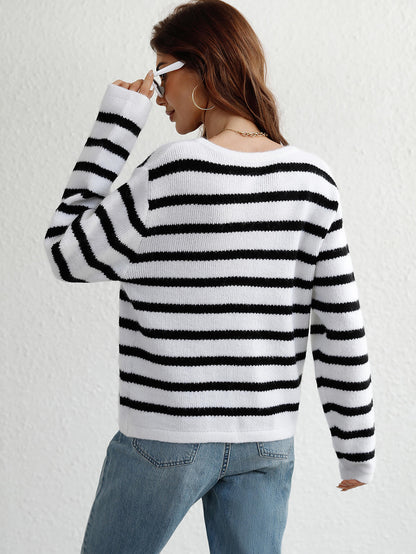 Gewebter Cardigan mit Streifen und Knopfleiste vorne